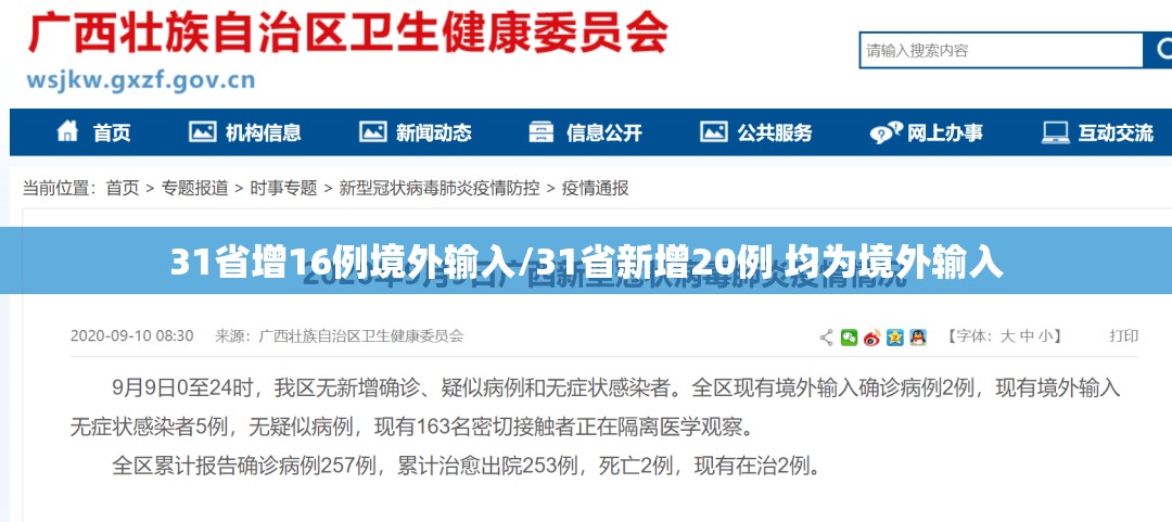 31省增16例境外输入/31省新增20例 均为境外输入