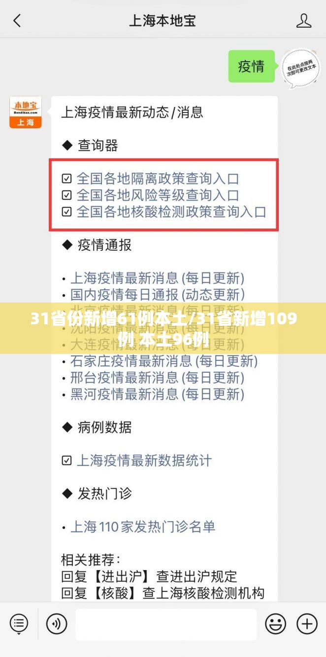 31省份新增61例本土/31省新增109例 本土96例