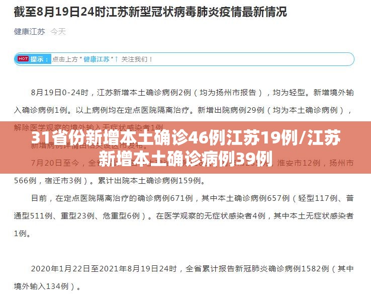 31省份新增本土确诊46例江苏19例/江苏新增本土确诊病例39例