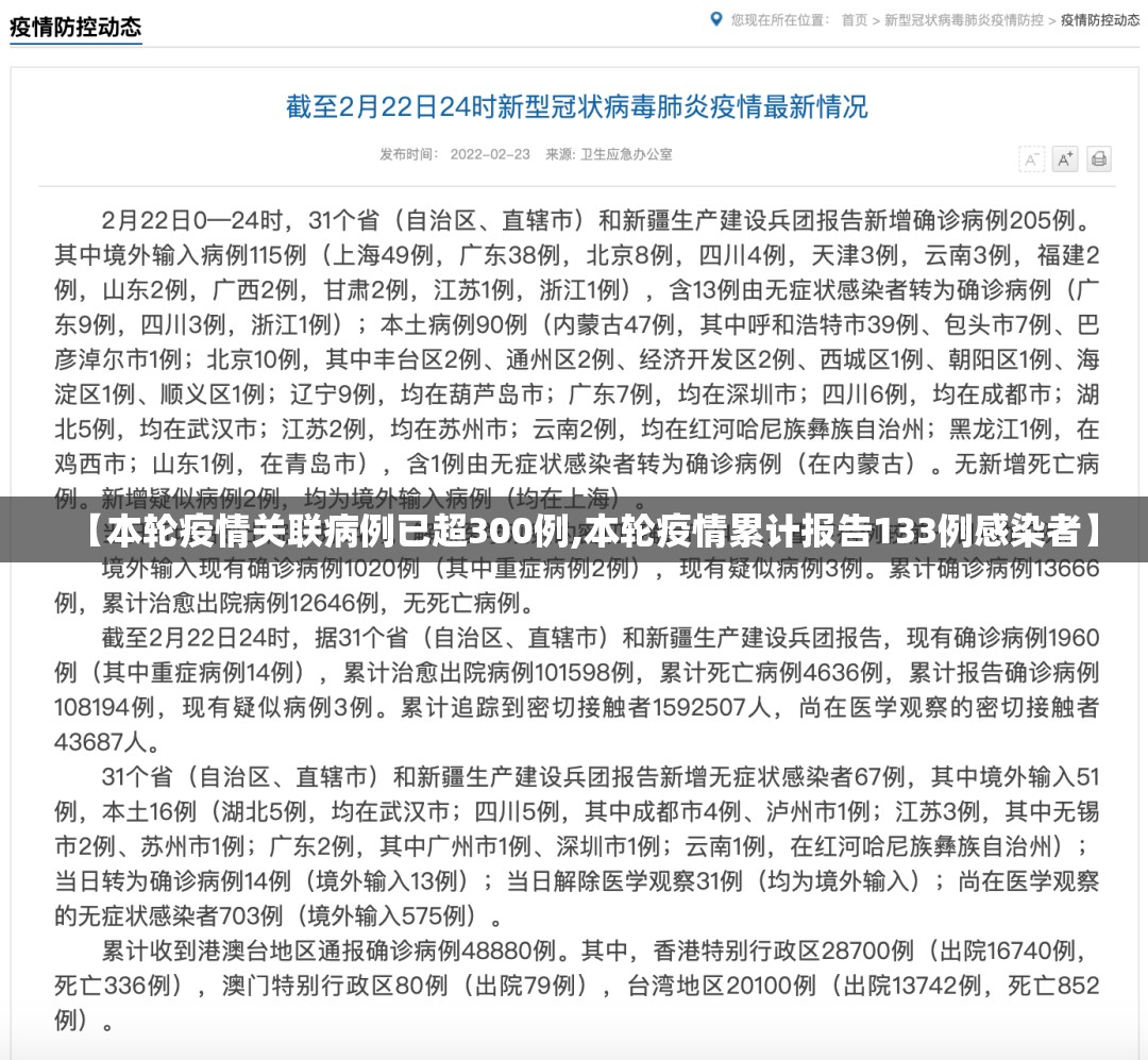 【本轮疫情关联病例已超300例,本轮疫情累计报告133例感染者】