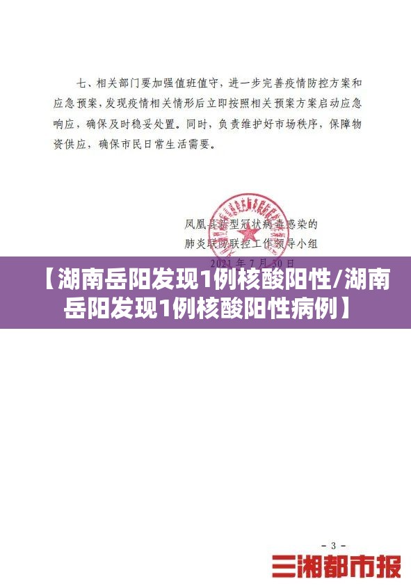【湖南岳阳发现1例核酸阳性/湖南岳阳发现1例核酸阳性病例】