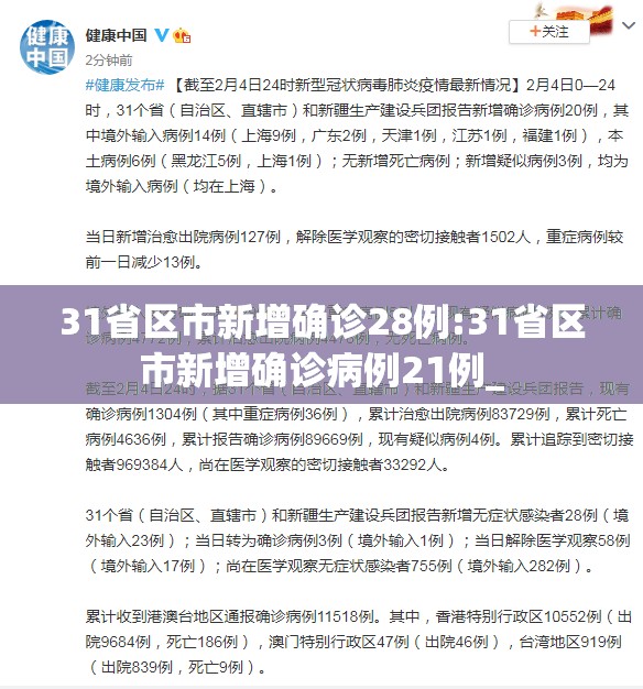 31省区市新增确诊28例:31省区市新增确诊病例21例_