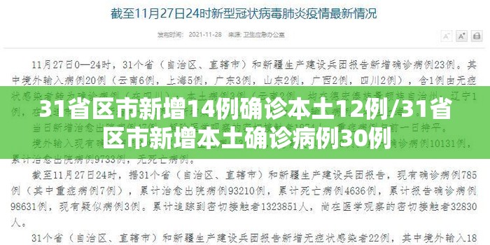 31省区市新增14例确诊本土12例/31省区市新增本土确诊病例30例