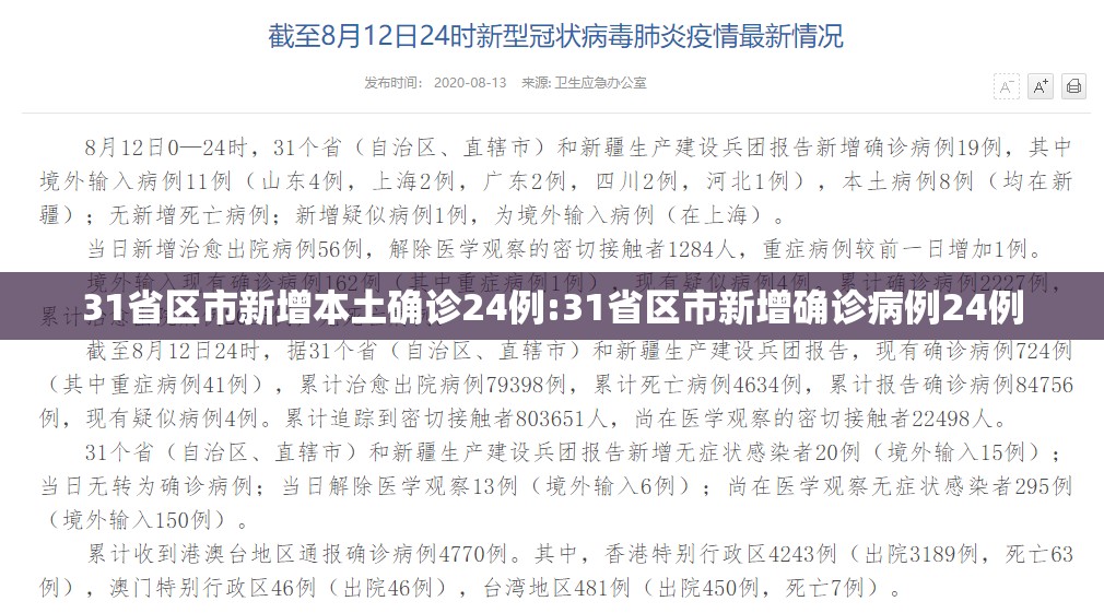 31省区市新增本土确诊24例:31省区市新增确诊病例24例