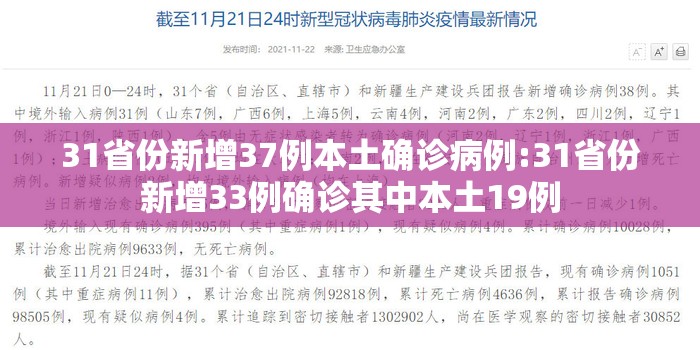 31省份新增37例本土确诊病例:31省份新增33例确诊其中本土19例