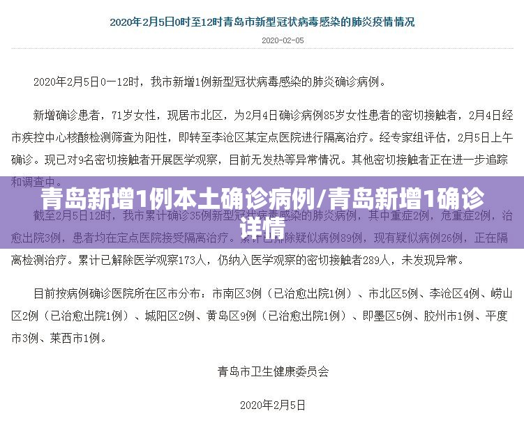青岛新增1例本土确诊病例/青岛新增1确诊详情