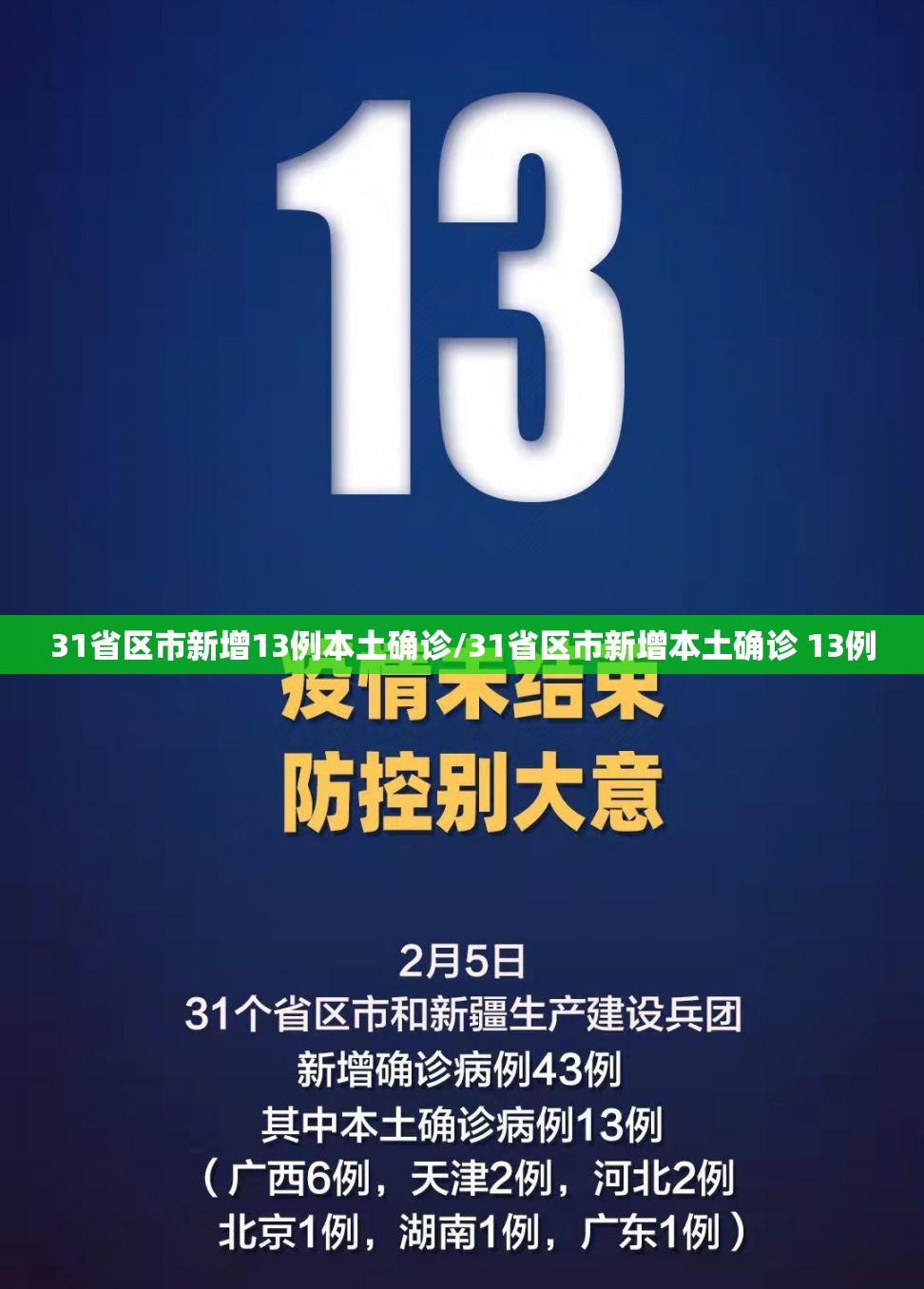 31省区市新增13例本土确诊/31省区市新增本土确诊 13例