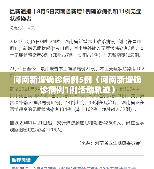 河南新增确诊病例5例（河南新增确诊病例1例活动轨迹）
