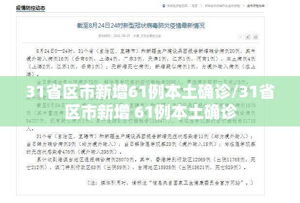 31省区市新增61例本土确诊/31省区市新增 61例本土确诊