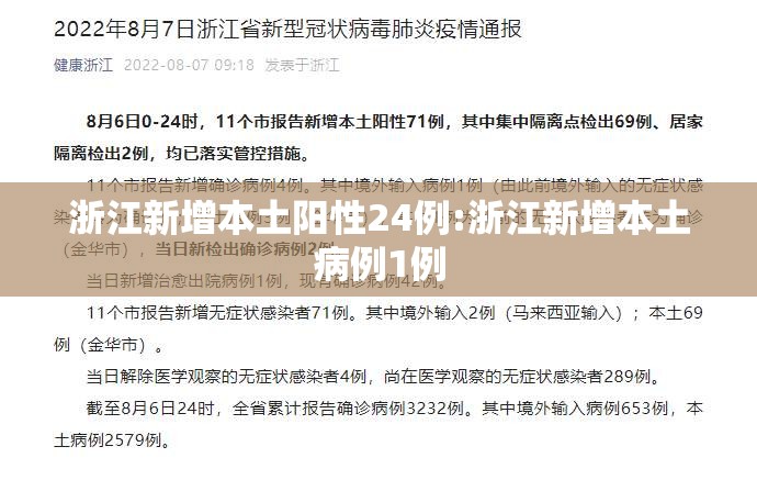 浙江新增本土阳性24例:浙江新增本土病例1例