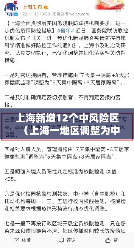 上海新增12个中风险区（上海一地区调整为中风险）