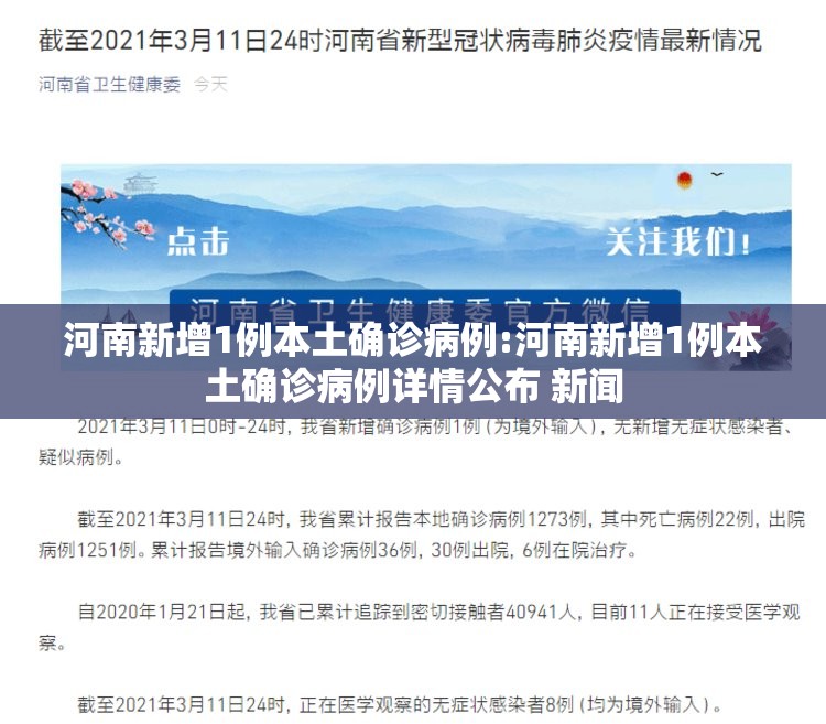 河南新增1例本土确诊病例:河南新增1例本土确诊病例详情公布 新闻