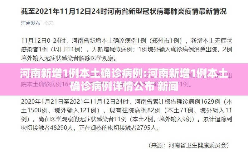 河南新增1例本土确诊病例:河南新增1例本土确诊病例详情公布 新闻