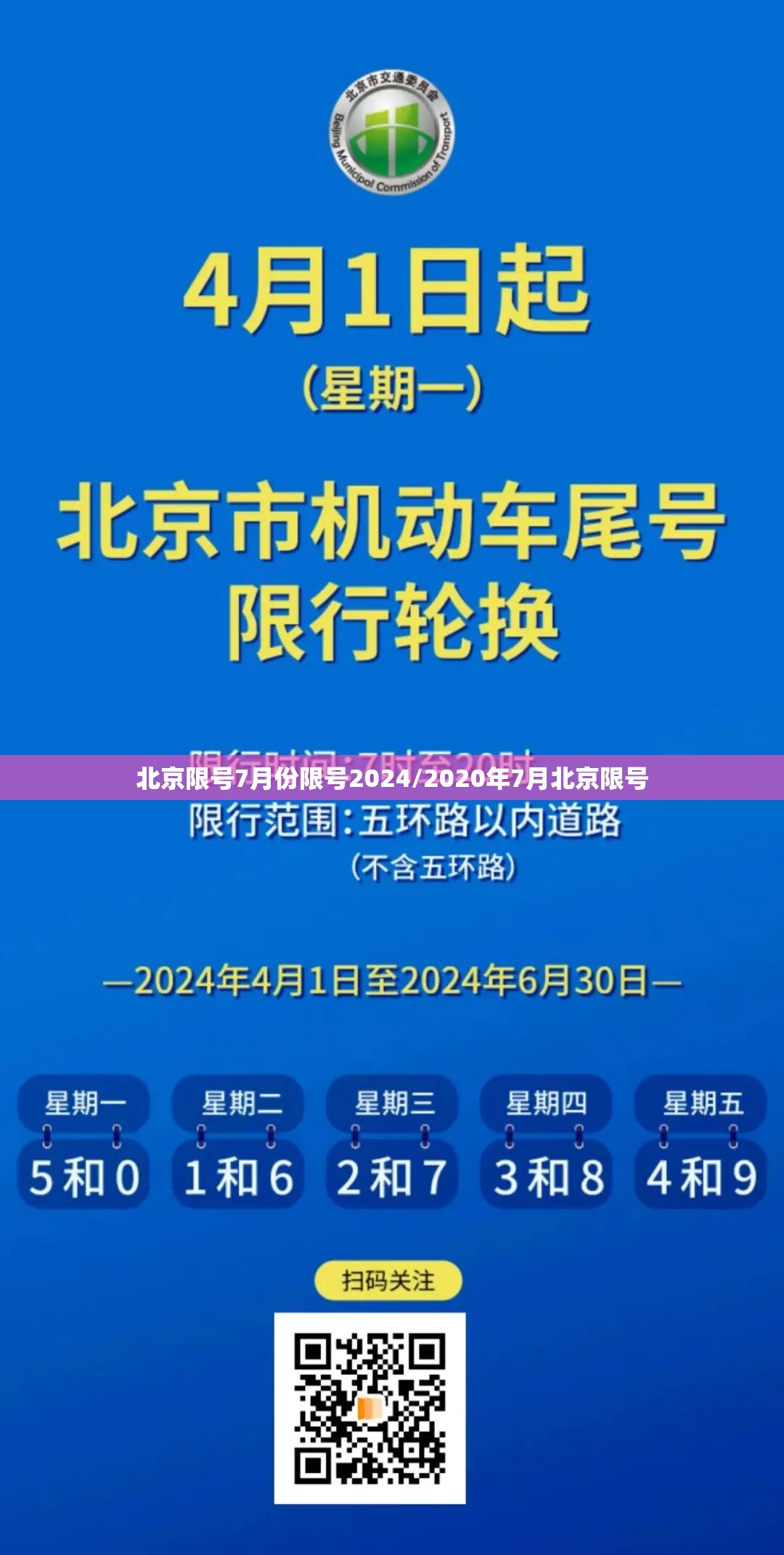北京限号7月份限号2024/2020年7月北京限号