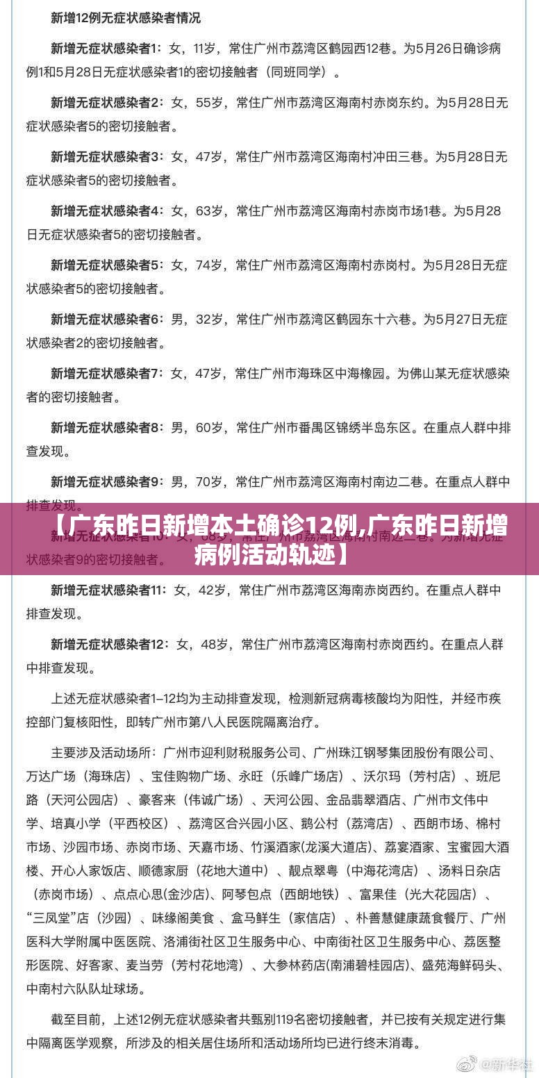 【广东昨日新增本土确诊12例,广东昨日新增病例活动轨迹】