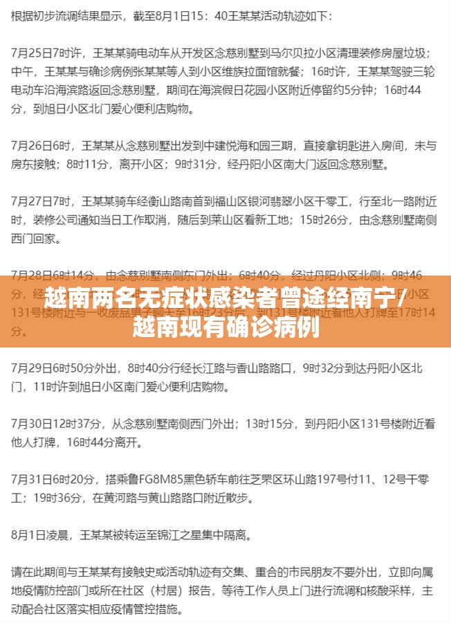 越南两名无症状感染者曾途经南宁/越南现有确诊病例