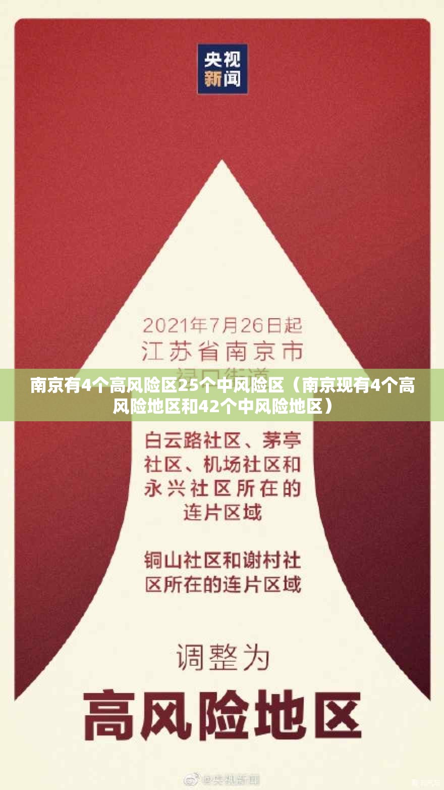 南京有4个高风险区25个中风险区（南京现有4个高风险地区和42个中风险地区）