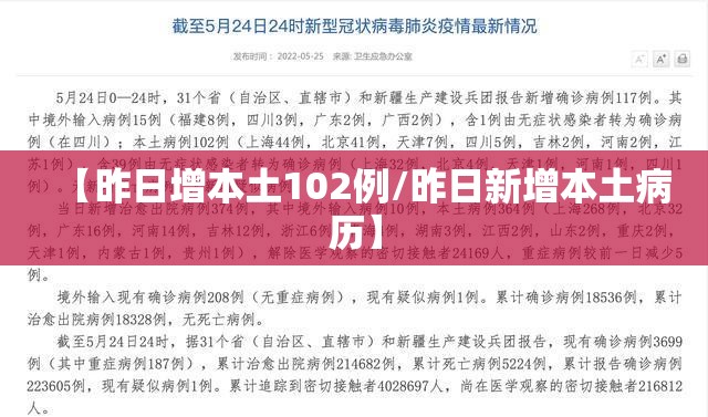 【昨日增本土102例/昨日新增本土病历】