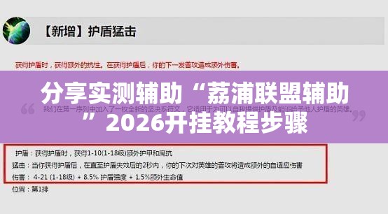 分享实测辅助“荔浦联盟辅助”2026开挂教程步骤