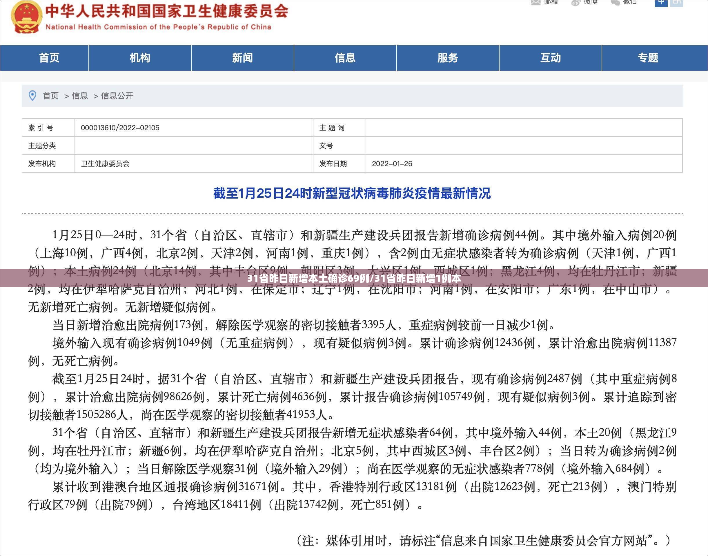 31省昨日新增本土确诊69例/31省昨日新增1例本