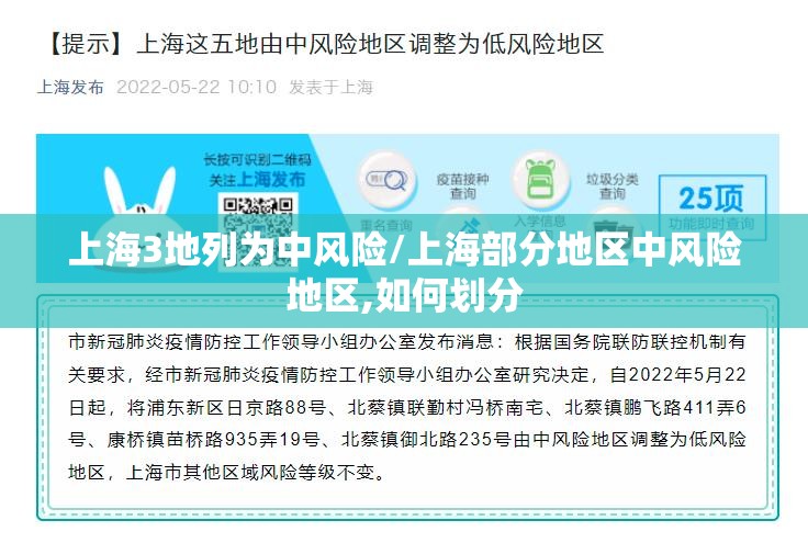 上海3地列为中风险/上海部分地区中风险地区,如何划分