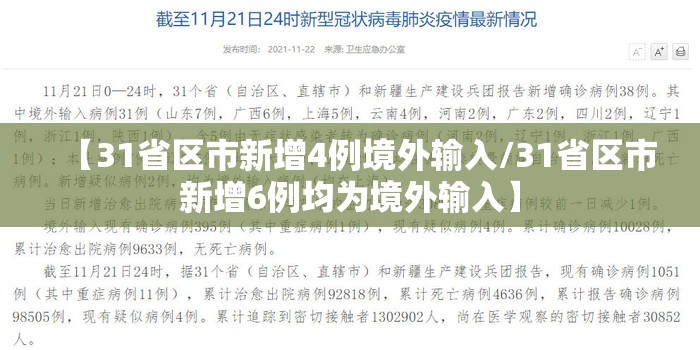 【31省区市新增4例境外输入/31省区市新增6例均为境外输入】 【31省区市新增4例境外输入/31省区市新增6例均为境外输入】
