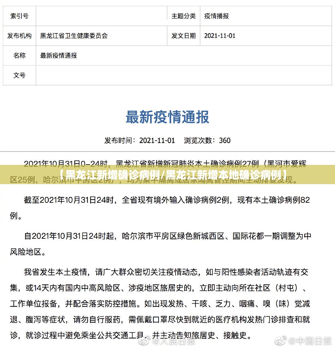 【黑龙江新增确诊病例/黑龙江新增本地确诊病例】