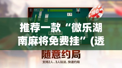 推荐一款“微乐湖南麻将免费挂”(透视挂)辅助下载教程