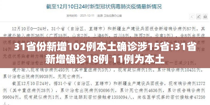 31省份新增102例本土确诊涉15省:31省新增确诊18例 11例为本土