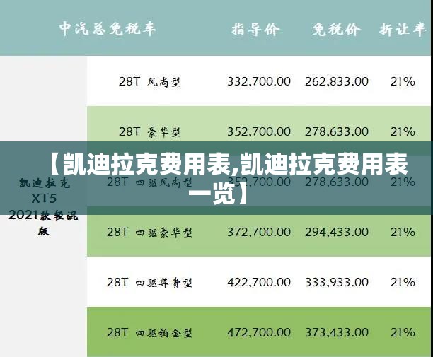 【凯迪拉克费用表,凯迪拉克费用表一览】