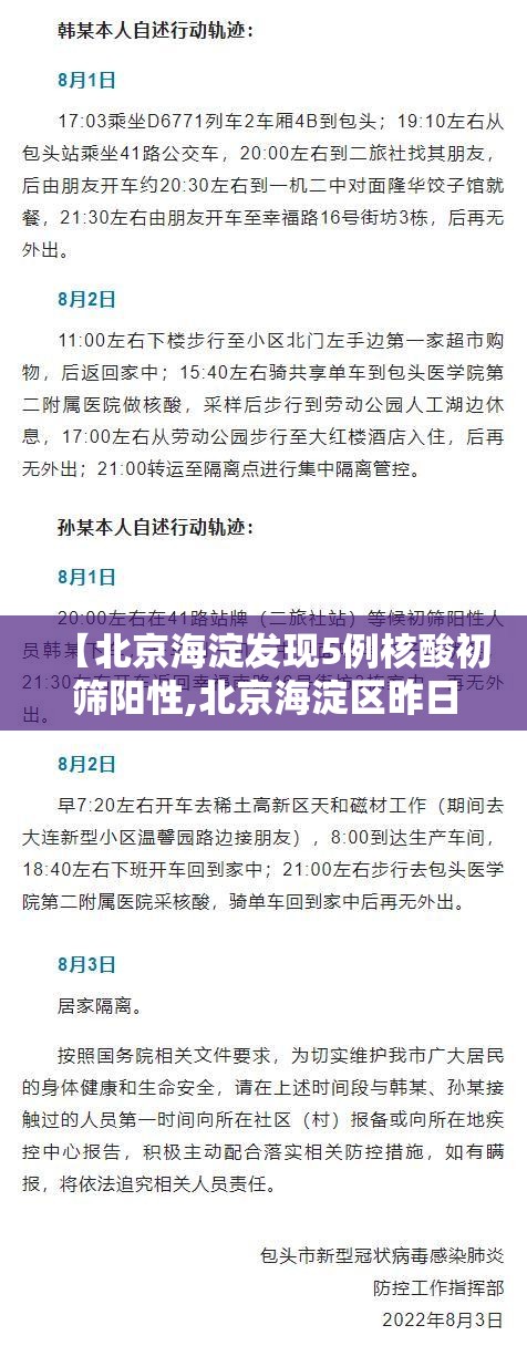 【北京海淀发现5例核酸初筛阳性,北京海淀区昨日新增1例确诊】