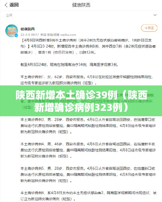 陕西新增本土确诊39例（陕西新增确诊病例323例）
