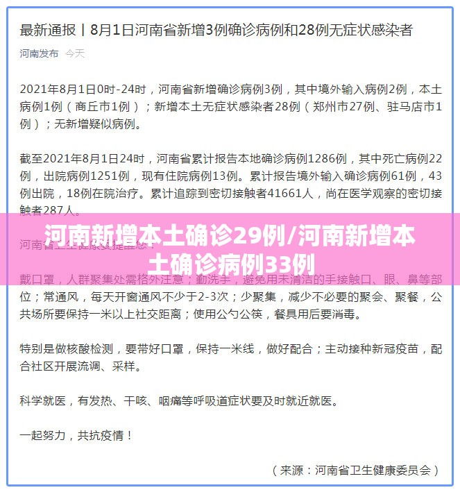 河南新增本土确诊29例/河南新增本土确诊病例33例
