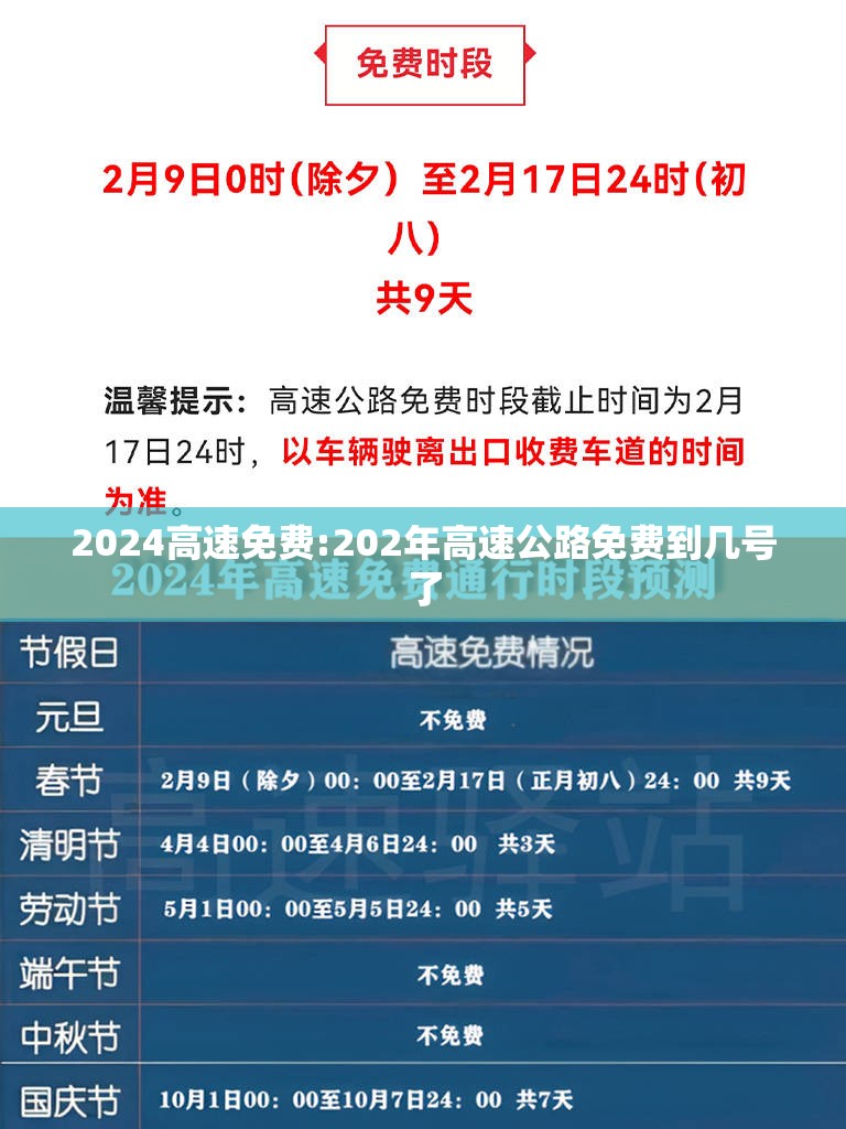 2024高速免费:202年高速公路免费到几号了 2024高速免费:202年高速公路免费到几号了