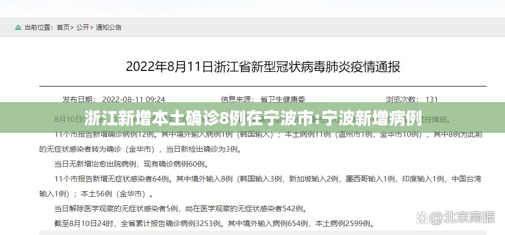 浙江新增本土确诊8例在宁波市:宁波新增病例