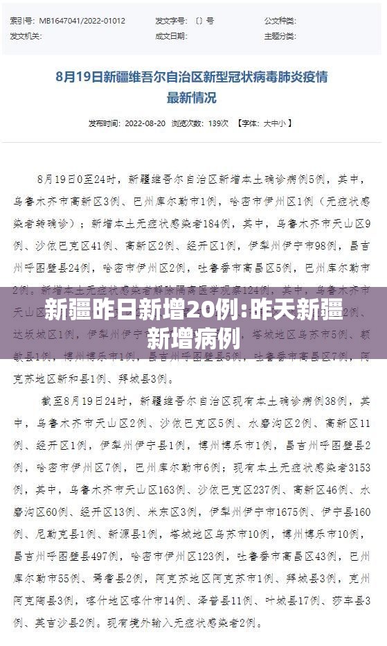 新疆昨日新增20例:昨天新疆新增病例