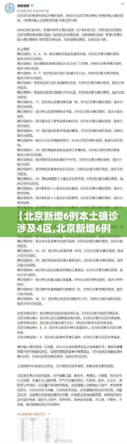 【北京新增6例本土确诊涉及4区,北京新增6例本土在哪个区】 【北京新增6例本土确诊涉及4区,北京新增6例本土在哪个区】
