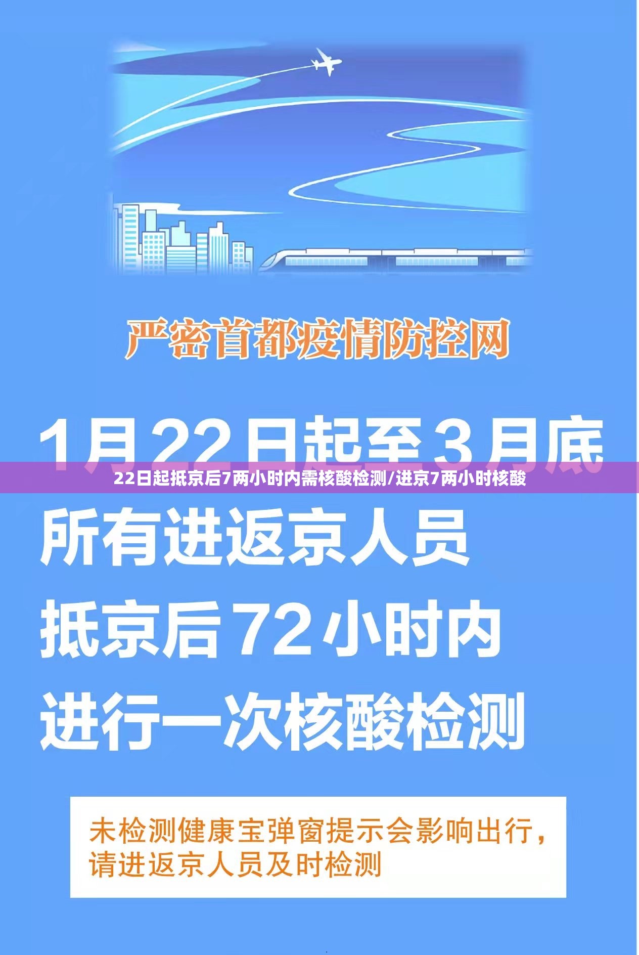 22日起抵京后7两小时内需核酸检测/进京7两小时核酸