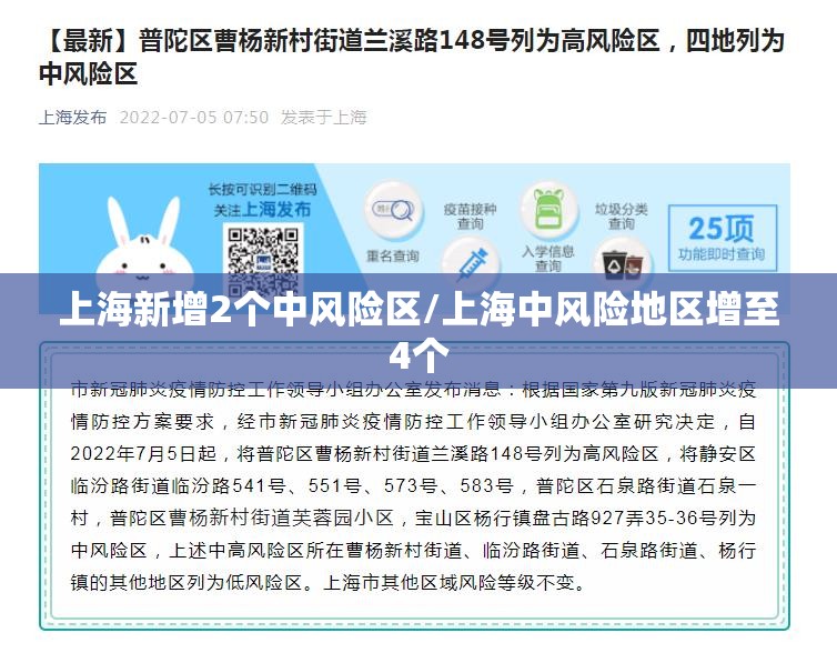 上海新增2个中风险区/上海中风险地区增至4个