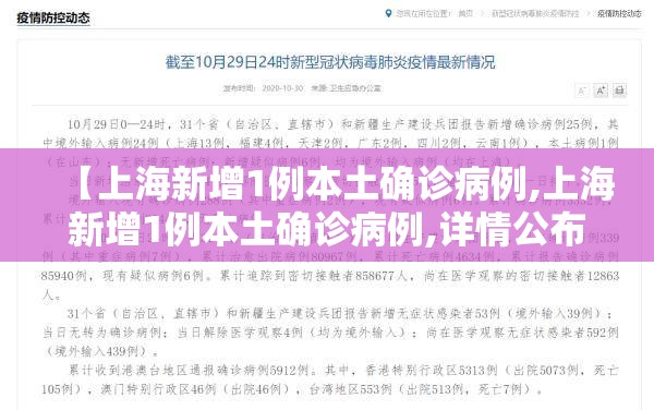【上海新增1例本土确诊病例,上海新增1例本土确诊病例,详情公布】