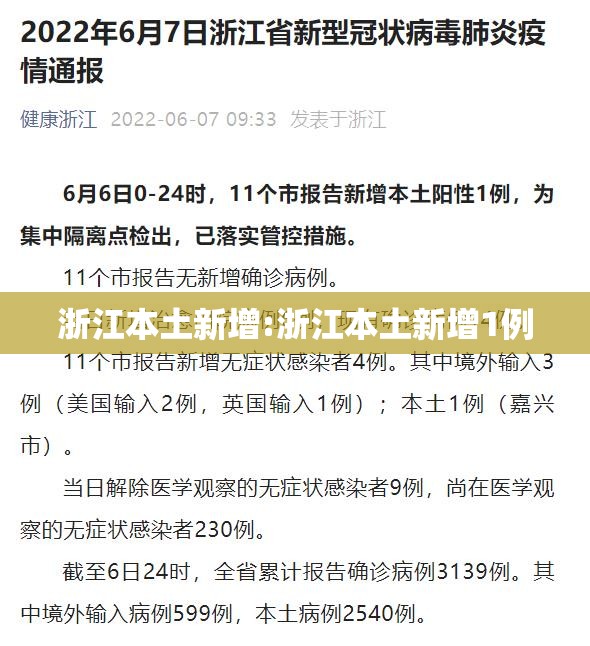浙江本土新增:浙江本土新增1例