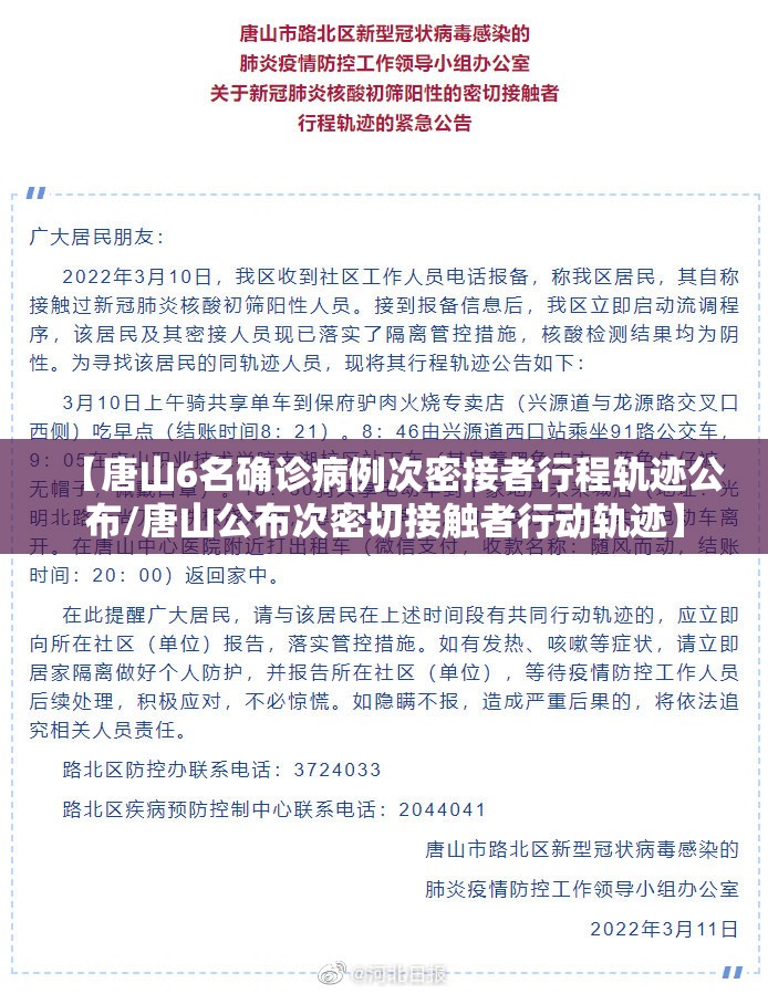 【唐山6名确诊病例次密接者行程轨迹公布/唐山公布次密切接触者行动轨迹】