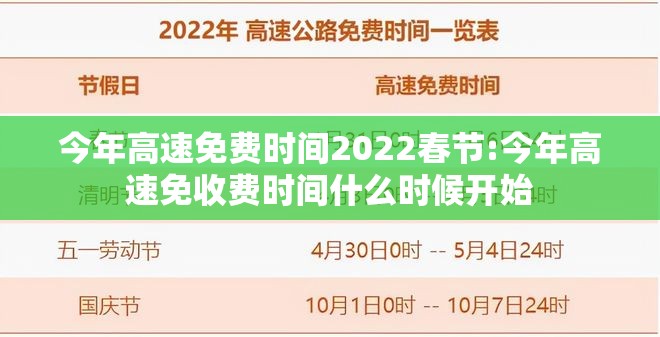 今年高速免费时间2022春节:今年高速免收费时间什么时候开始