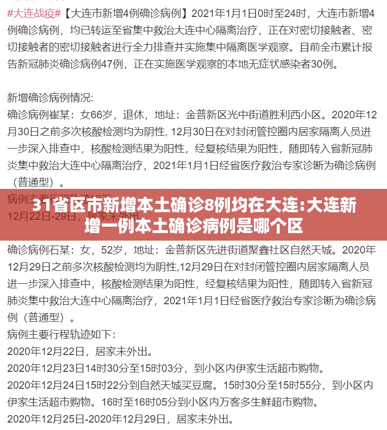 31省区市新增本土确诊8例均在大连:大连新增一例本土确诊病例是哪个区 31省区市新增本土确诊8例均在大连:大连新增一例本土确诊病例是哪个区