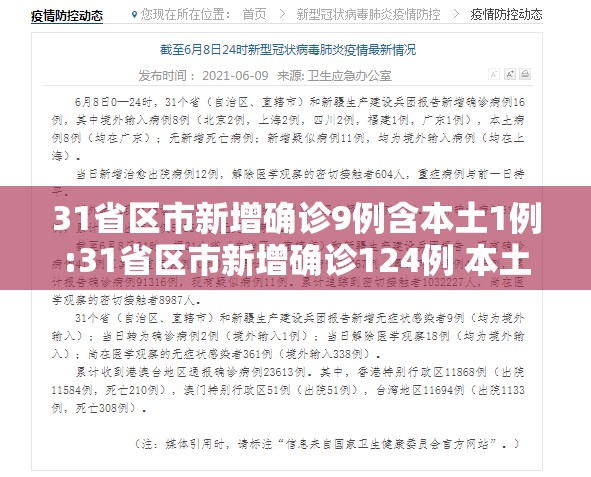31省区市新增确诊9例含本土1例:31省区市新增确诊124例 本土117例