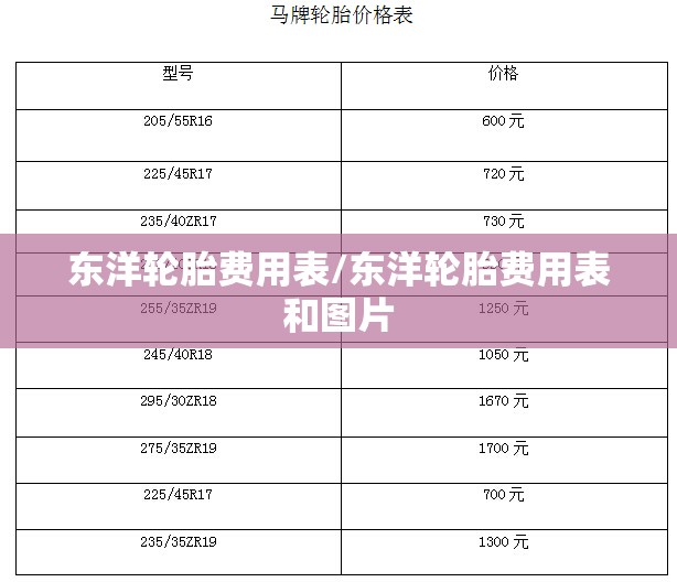 东洋轮胎费用表/东洋轮胎费用表和图片