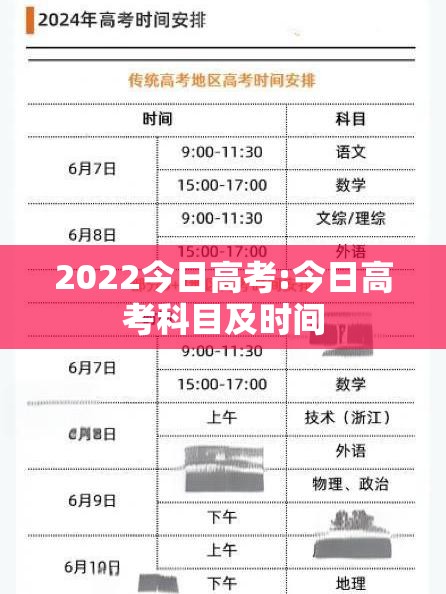 2022今日高考:今日高考科目及时间