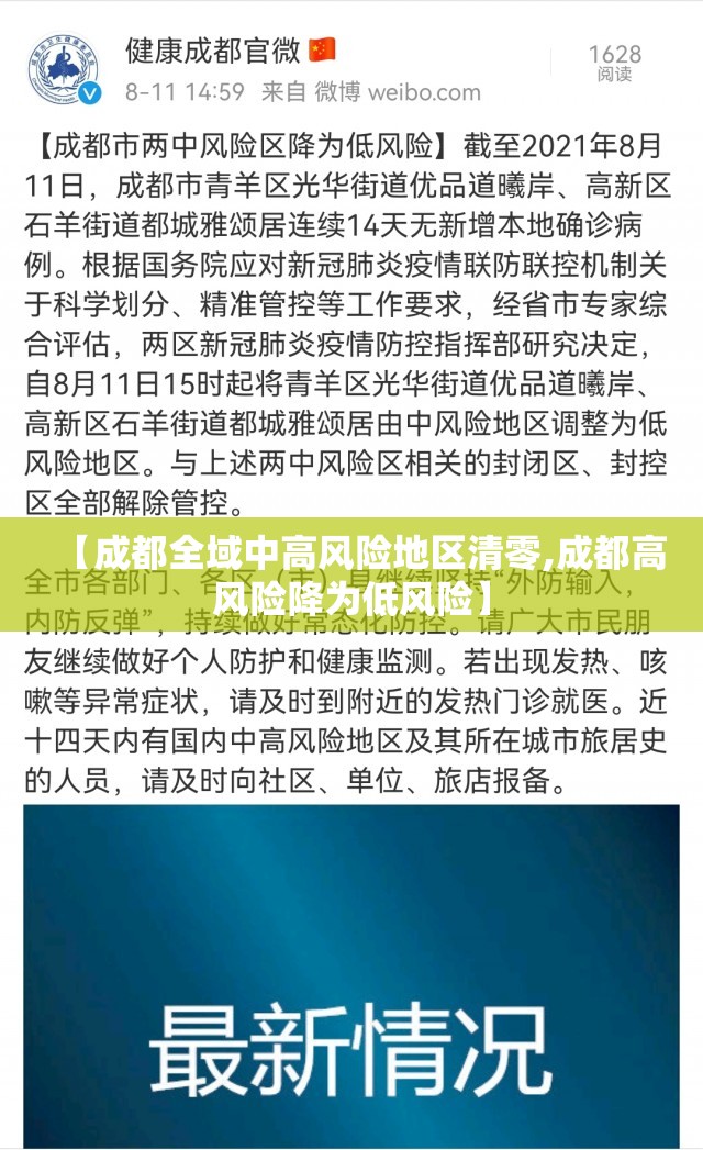 【成都全域中高风险地区清零,成都高风险降为低风险】