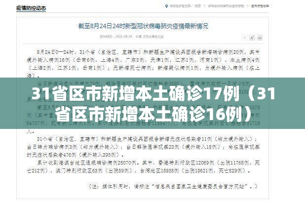 31省区市新增本土确诊17例（31省区市新增本土确诊16例）
