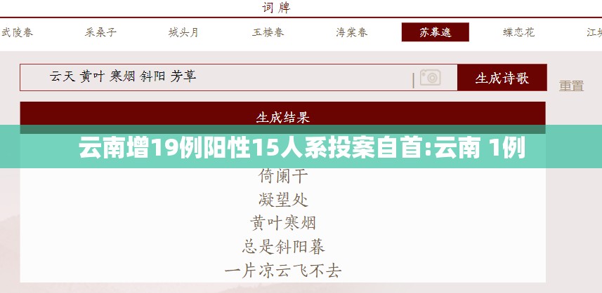 云南增19例阳性15人系投案自首:云南 1例